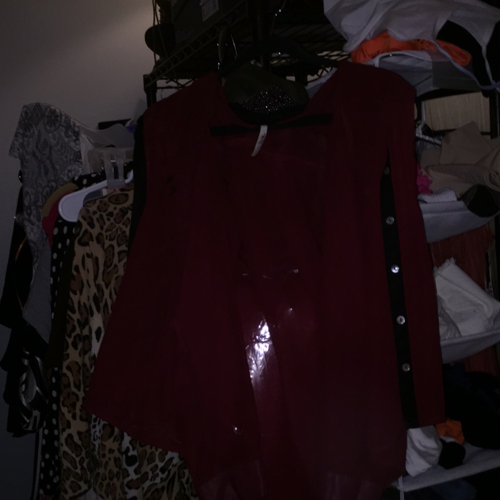 Burgundy button up pullover silver rhinestone.